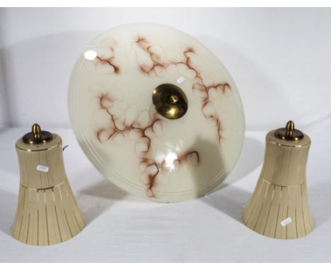A Deco light shade and two wall lights