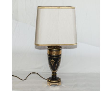 An Italian 1970's Mangami porcelain black and gilded table lamp