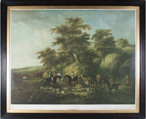 A large framed print depicting a hunting scene