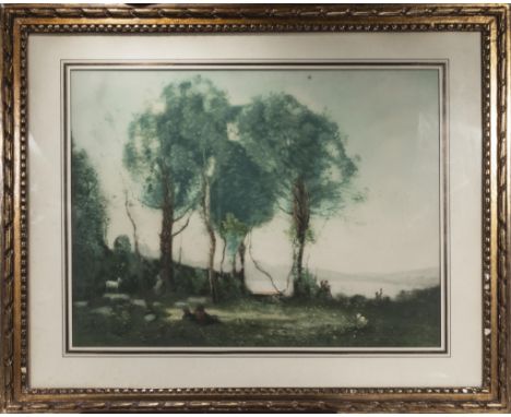 Jean-Baptiste-Camille Corot (1796 - 1875) gilt framed print. Label verso Cadres, Edouard Hautecoeur, 35 Avenue de L'Opera Par