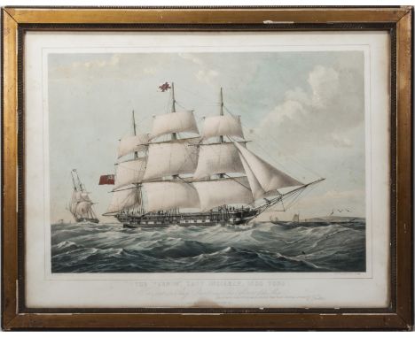 A framed lithograph of 'The Vernon East Indiaman 100 tons Ship' by William Foster.  Image size 31cm x 44cm 