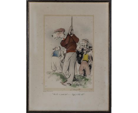 Edmund Blampied - A framed print depicting dogs playing golf, signed in pencil
