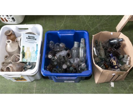 Three boxes of vintage bottles