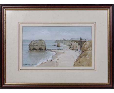 A framed print depicting Marsden Bay South Shields by Thomas Wilkinson, Image size 17cm x 29cm