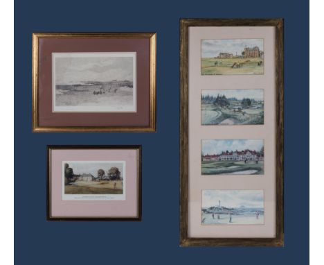 A framed print of Carnoustie signed in pencil John Smart together with four prints of Scottish golf courses by Harry F McGreg