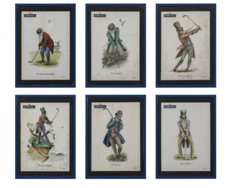 A set of six Martell Cognac prints depicting golfing scenes