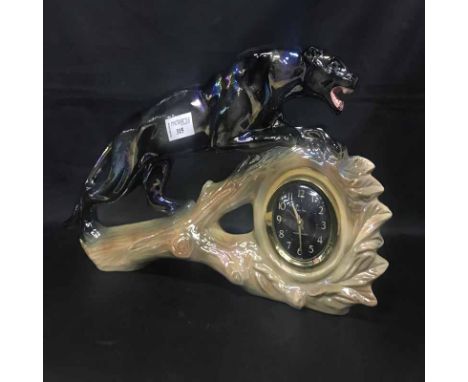 WESTCLOX CERAMIC MANTEL CLOCK MODELLED WITH PANTHER 
