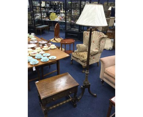 SMALL OAK SIDE TABLE along with a floor lamp