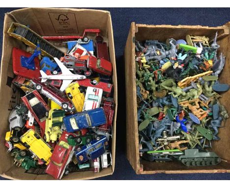 LOT OF MODEL VEHICLES along with a collection of toy soldiers and assorted toys