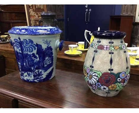 AUSTRIAN AMPHORA VASEalong with a reproduction blue and white basin (2) 