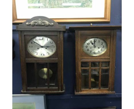 TWO WALL CLOCKS AND A MANTEL CLOCK