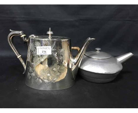 SILVER PLATED THREE PIECE TEA SERVICEtogether with a pewter three piece tea service