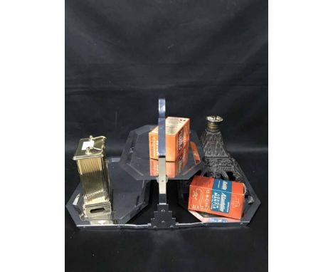 ART DECO CAKE STANDalong with an oil lamp and a carriage clock