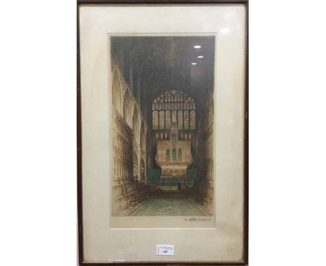 EDWARD SHARLAND CATHEDRAL INTERIORcoloured etching 