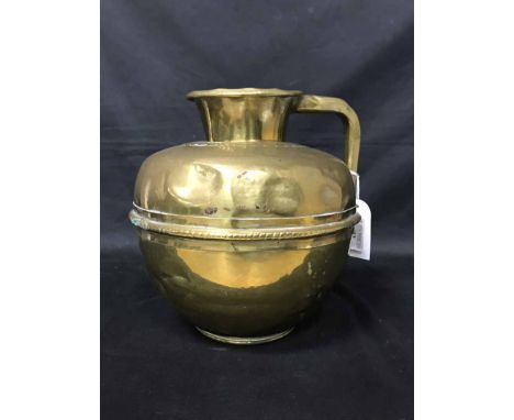 EASTERN BRASS WARE including a vase, water jug, light fitting and pair of enamelled vases