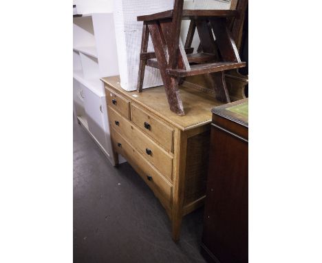 A LIGHT OAK TWENTIETH CENTURY DRESSING CHEST WITH CIRCULAR SWING MIRROR 