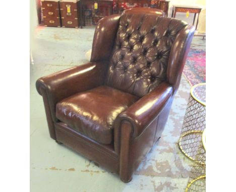 WING ARMCHAIR, Georgian style tan brown leather with button back, 85cm W.