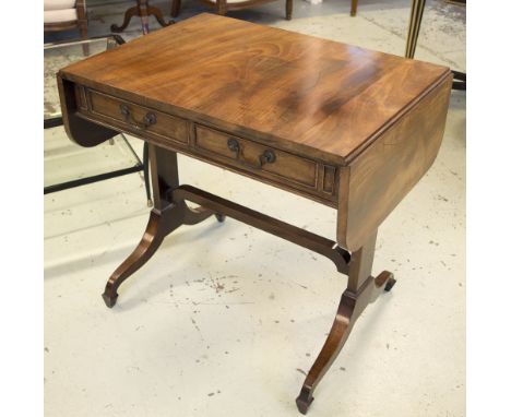 SOFA TABLE, early 20th century Regency style mahogany with two frieze drawers and dummy drawers to verso, 78cm W x 56cm D x 7