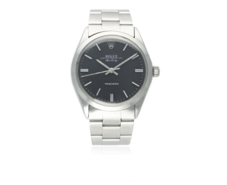 A GENTLEMAN'S STAINLESS STEEL ROLEX OYSTER PERPETUAL AIR KING PRECISION BRACELET WATCH CIRCA 1972, REF. 5500 / 1002 
D: Black