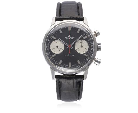 A GENTLEMAN`S STAINLESS STEEL BREITLING TOP TIME CHRONOGRAPH WRIST WATCH CIRCA 1960s, REF. 2002-33
D: Black dial with faceted