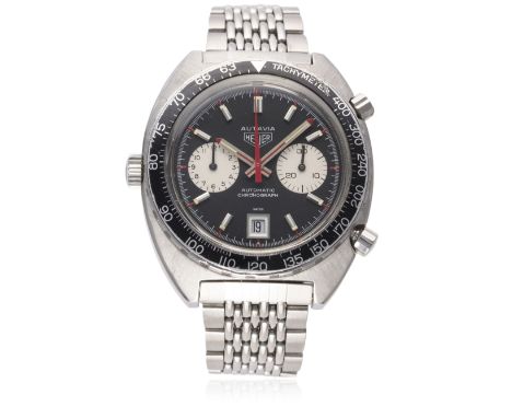 A RARE GENTLEMAN'S STAINLESS STEEL HEUER "VICEROY" AUTAVIA CHRONOGRAPH BRACELET WATCH CIRCA 1970s, REF. 1163V D: Black dial w