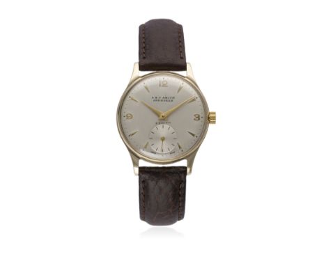A GENTLEMAN'S 9CT SOLID GOLD ZENITH WRIST WATCH CIRCA 1940s, RETAILED BY A.&amp;J. SMITH, ABERDEEN 
D: Silver dial with gilt 