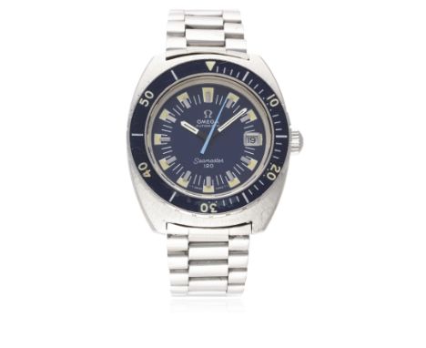 A GENTLEMAN'S STAINLESS STEEL OMEGA SEAMASTER 120 BRACELET WATCH CIRCA 1970, REF. 166.088&nbsp;
D: Blue dial with silver bato