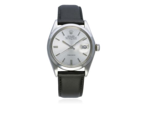 A GENTLEMAN'S STAINLESS STEEL ROLEX OYSTER PERPETUAL AIR KING DATE PRECISION WRIST WATCH CIRCA 1972, REF. 5700 D: Silver dial