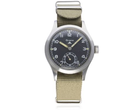 AN EXTREMELY RARE GENTLEMAN'S STAINLESS STEEL BRITISH MILITARY W.W.W.&nbsp;GRANA WRIST WATCH CIRCA 1940s, THE ACTUAL WATCH IL