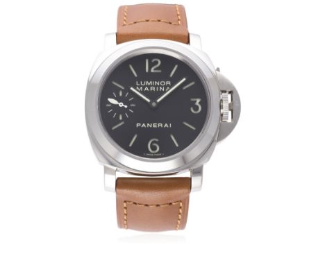 A GENTLEMAN'S STAINLESS STEEL PANERAI LUMINOR MARINA WRIST WATCH DATED 2010, PAM00111 WITH BOX &amp; PAPERS D: Black "sandwic