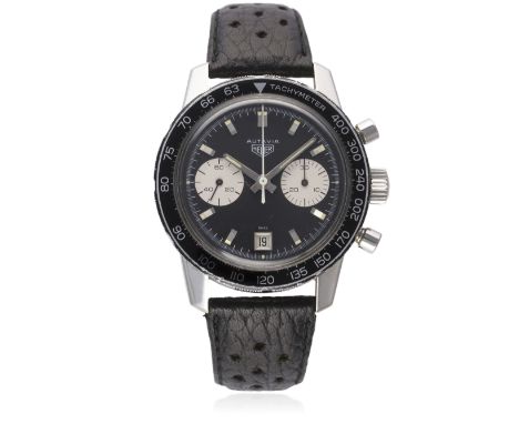 A RARE GENTLEMAN'S STAINLESS STEEL HEUER AUTAVIA DATO CHRONOGRAPH WRIST WATCH CIRCA 1970, REF. 7863C D: Black dial with part 