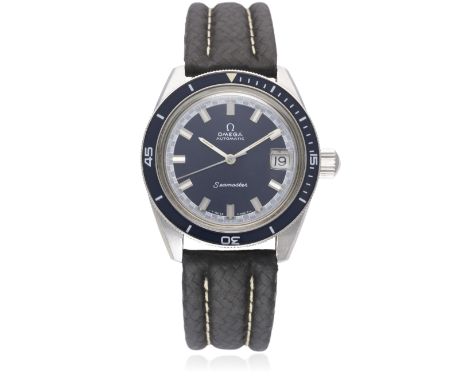 A RARE GENTLEMAN'S STAINLESS STEEL OMEGA SEAMASTER 60 WRIST WATCH CIRCA 1970, REF. 166.062 "BIG CROWN"

D: Blue dial with sil