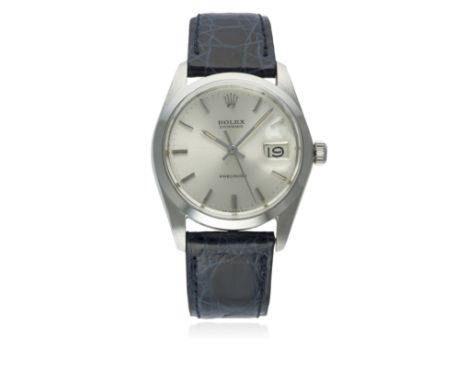 A GENTLEMAN'S STAINLESS STEEL ROLEX OYSTERDATE PRECISION WRIST WATCH CIRCA 1969, REF. 6694 
D: Silver sunburst dial with silv