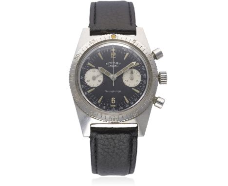 A GENTLEMAN&rsquo;S STAINLESS STEEL ROTARY AQUAPLUNGE DIVERS CHRONOGRAPH WRIST WATCH CIRCA 1960s&nbsp;
D: Black dial with lum