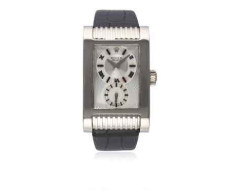 A GENTLEMAN'S 18K SOLID WHITE GOLD ROLEX PRINCE CELLINI WRIST WATCH CIRCA 2005, REF. 5441&nbsp;
D: Silver two-tone dial with 