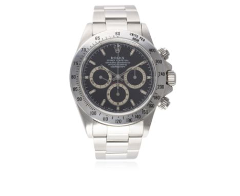 A RARE "NOS" GENTLEMAN'S STAINLESS STEEL ROLEX OYSTER PERPETUAL COSMOGRAPH DAYTONA BRACELET WATCH DATED 1997, REF. 16520 "PAT