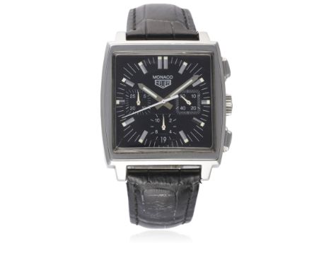 A GENTLEMAN'S STAINLESS STEEL HEUER MONACO CHRONOGRAPH WRIST WATCH CIRCA 2000, REF. CS2111 RE-EDITION BY TAG HEUER
D: Black d
