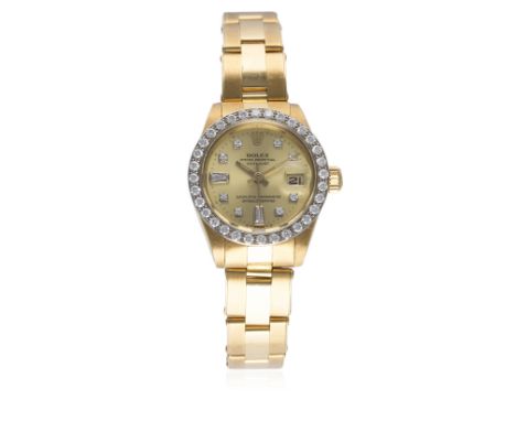 A LADIES 18K SOLID GOLD &amp; DIAMOND ROLEX OYSTER PERPETUAL DATEJUST BRACELET WATCH CIRCA 1980, REF. 6913 WITH ROLEX BOX &am