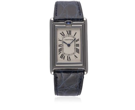 A GENTLEMAN'S STAINLESS STEEL CARTIER TANK BASCULANTE "JUMBO" WRIST WATCH CIRCA 2000s, REF. 2390 WITH CARTIER BOX
D: Silver g