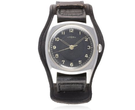 A GENTLEMAN`S STAINLESS STEEL LEMANIA CZECH MILITARY PILOTS WRIST WATCH CIRCA 1940s 
D: Black dial with Arabic numerals &amp;