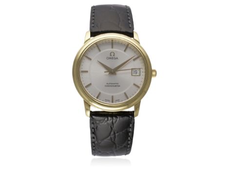A GENTLEMAN'S 18K SOLID GOLD OMEGA AUTOMATIC CHRONOMETER WRIST WATCH CIRCA 2000
D: Silver dial with gilt batons &amp; dauphin