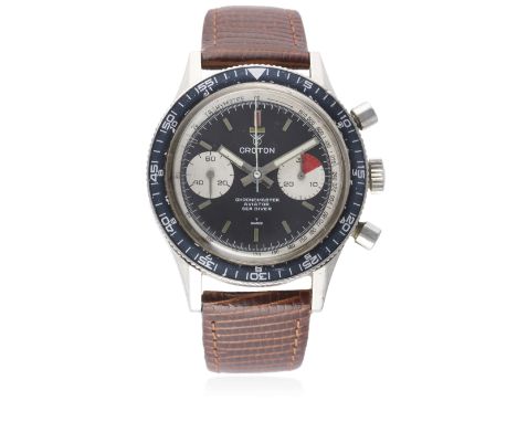 A GENTLEMAN&rsquo;S STAINLESS STEEL CROTON CHRONOMASTER AVIATOR SEA DIVER CHRONOGRAPH WRIST WATCH CIRCA 1970&nbsp;
D: Black d