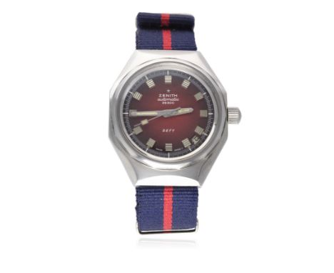 A GENTLEMAN'S STAINLESS STEEL ZENITH DEFY AUTOMATIC DIVERS WRIST WATCH CIRCA 1970&nbsp; 
D: Red "smoke" dial with sloped silv