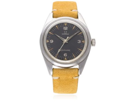 A RARE GENTLEMAN'S STAINLESS STEEL OMEGA RAILMASTER WRIST WATCH CIRCA 1963, REF. 135004-63
D: Black dial with luminous marker