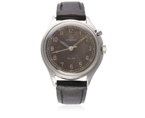 A RARE GENTLEMAN'S STAINLESS STEEL SWEDISH MILITARY LEMANIA TG 195 CHRONOGRAPH WRIST WATCH DATED 1958 WITH "CHOCOLATE" DIAL D