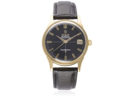 A GENTLEMAN'S 18K SOLID GOLD OMEGA CONSTELLATION CHRONOMETER WRIST WATCH CIRCA 1963
D: Black cross hair dial with black inlai