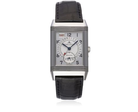 A GENTLEMAN'S STAINLESS STEEL JAEGER LECOULTRE REVERSO GRAN TAILLE CALENDAR WRIST WATCH CIRCA 2000s, REF. 270.8.36 WITH BOX &