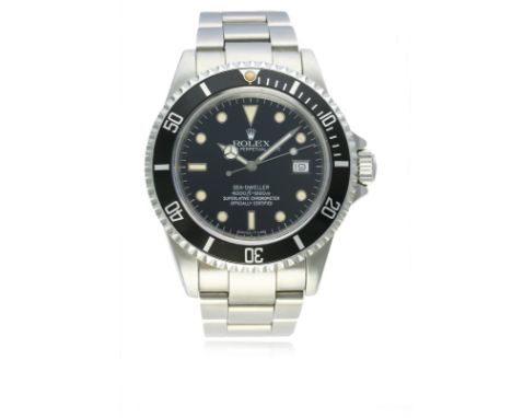 A GENTLEMAN'S STAINLESS STEEL ROLEX OYSTER PERPETUAL DATE SEA DWELLER BRACELET WATCH DATED 1989, REF. 16660 "TRIPLE SIX", WIT