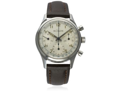 A GENTLEMAN'S STAINLESS STEEL LECOULTRE CHRONOGRAPH WRIST WATCH CIRCA 1960s, E 335
D: Silver dial with silver Arabic numerals