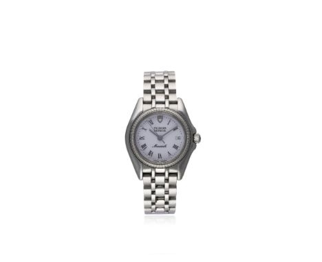 A LADIES STAINLESS STEEL ROLEX TUDOR MONARCH BRACELET WATCH CIRCA 2000, REF. 715830
D: White dial with black Roman numerals, 